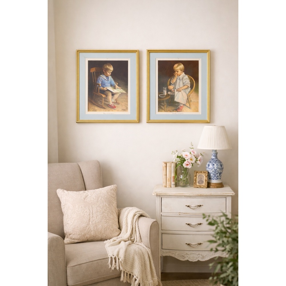 Vintage 1969 James‎ Ingwersen Gary & Gretchen Framed Set of 2